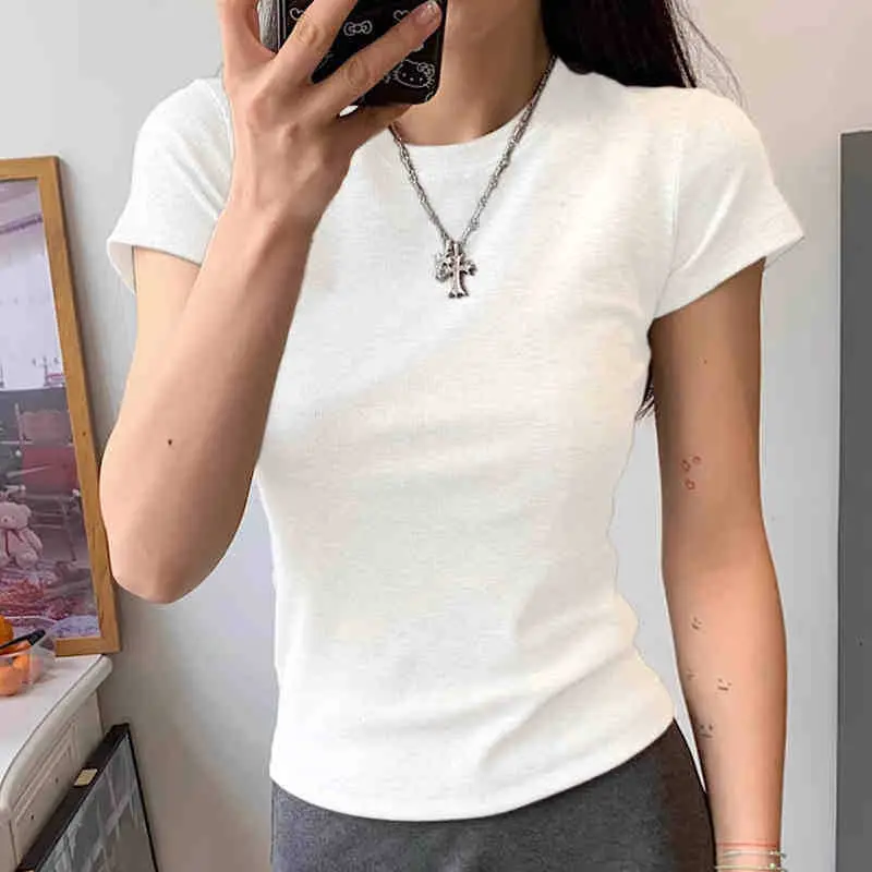 Women Grey Slim Fit T-Shirt Round Neck Short Sleeve - Image 3