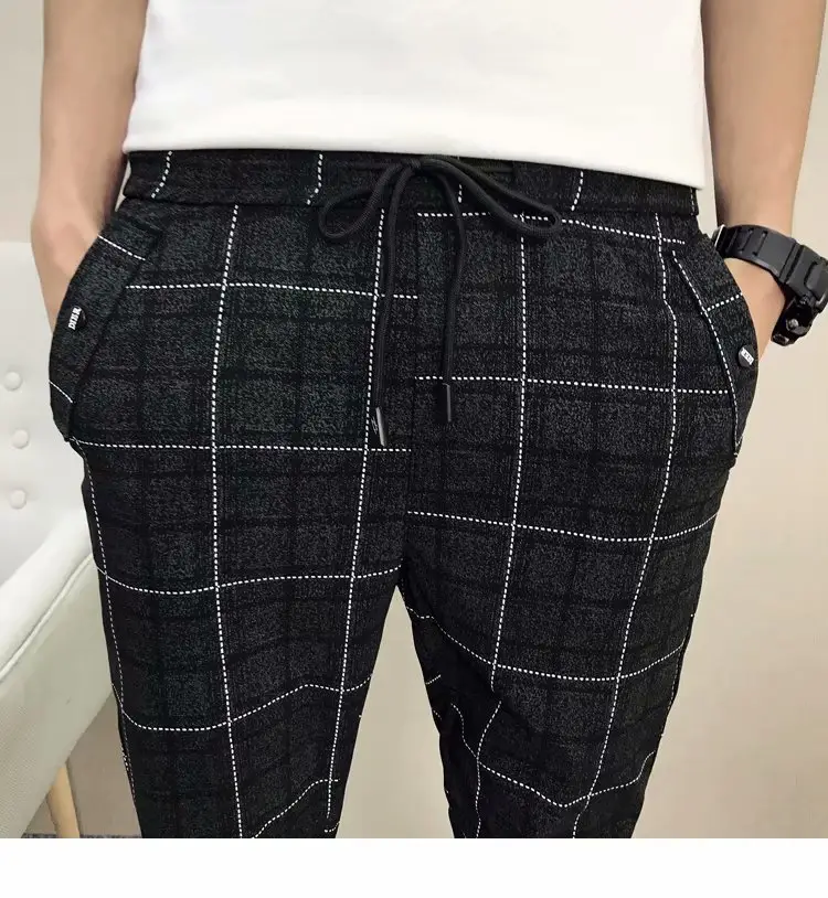 Men's Black Plaid Slim Fit Harem Pants - Image 2