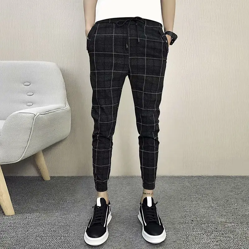 Men's Black Plaid Slim Fit Harem Pants - Image 3
