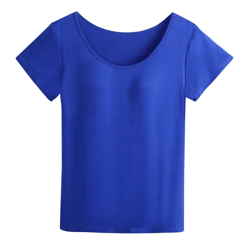 Women Blue Round Neck T-Shirt No Bra Needed