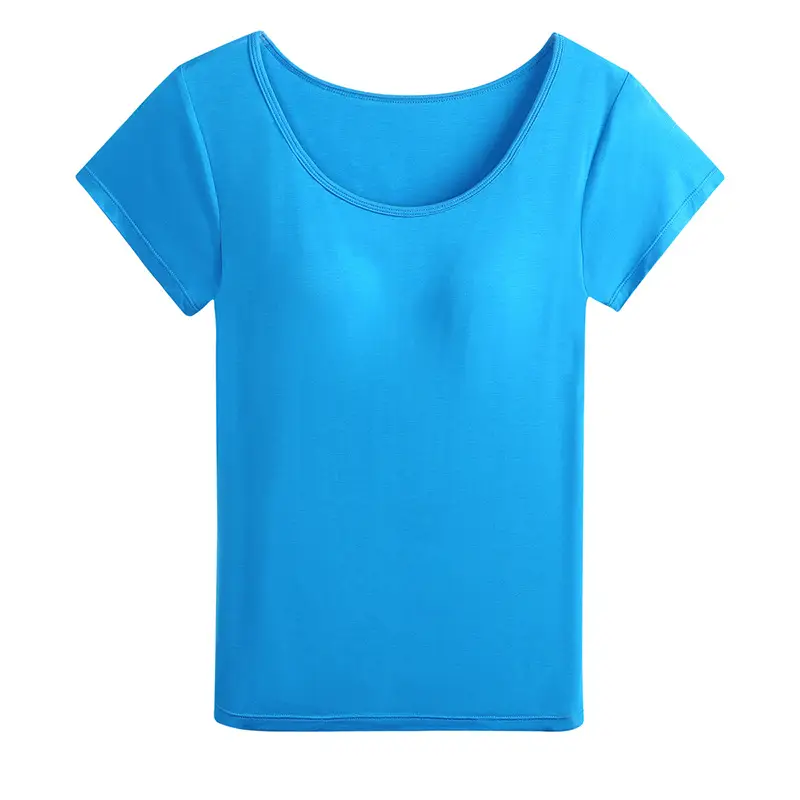 Women Blue Round Neck T-Shirt No Bra Needed