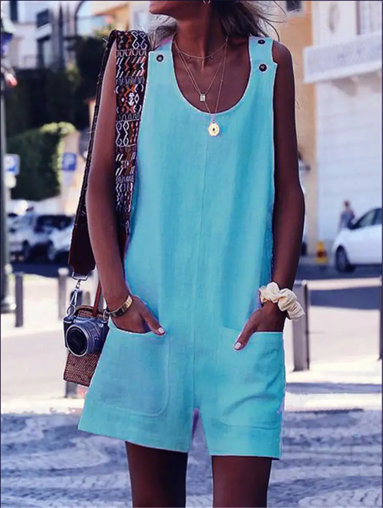 Women's 2020 Summer Tank Top Shorts Set Turquoise - Image 4