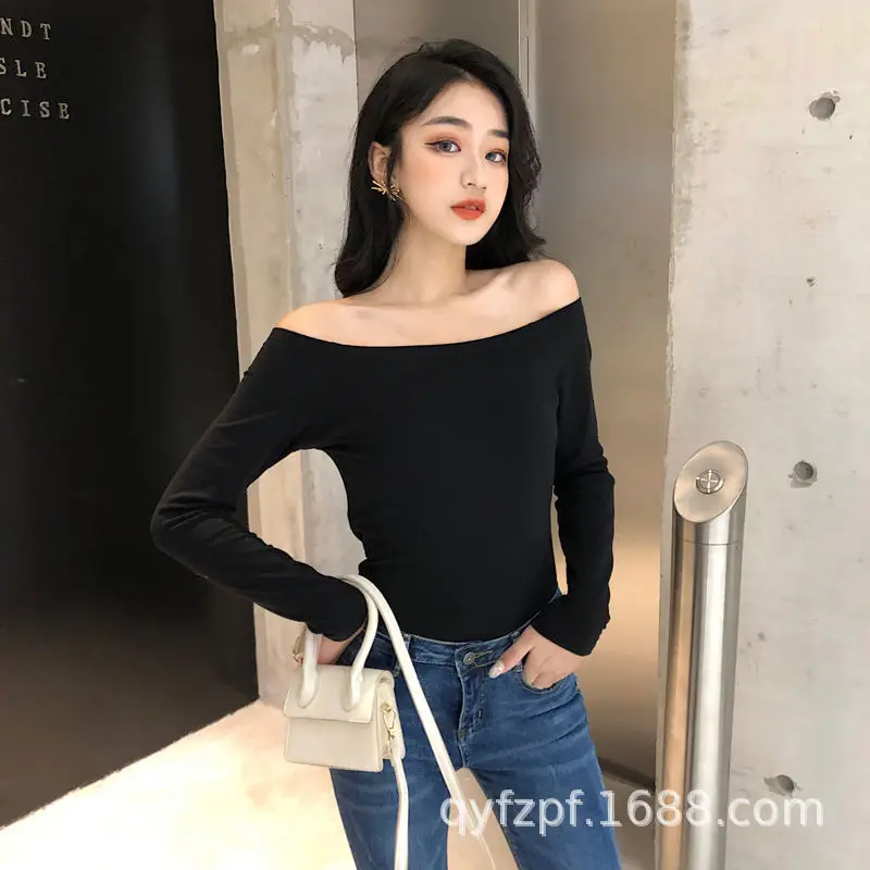Black 2020 Women's Cotton One-Line Collar Top - Image 6