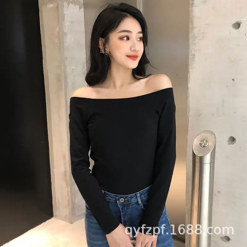 Black 2020 Women's Cotton One-Line Collar Top - Image 8
