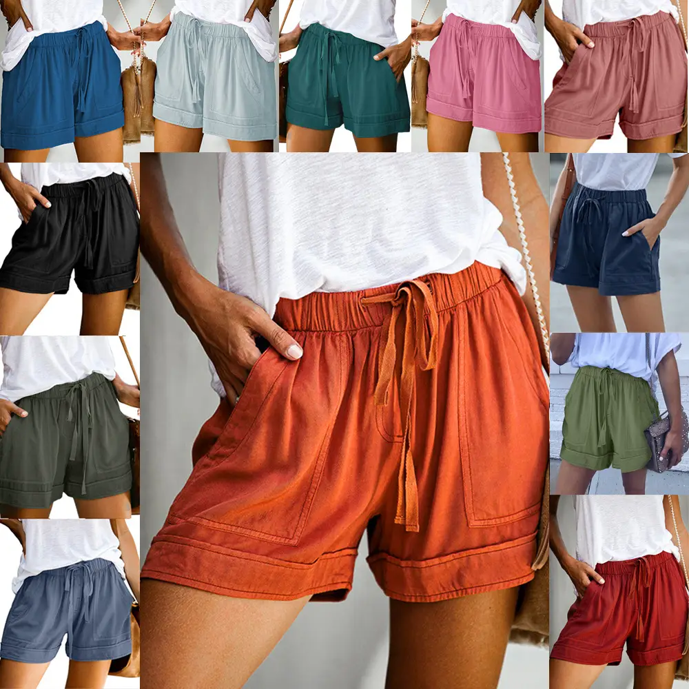 Women Orange High Waist Casual Shorts 2021 - Image 11
