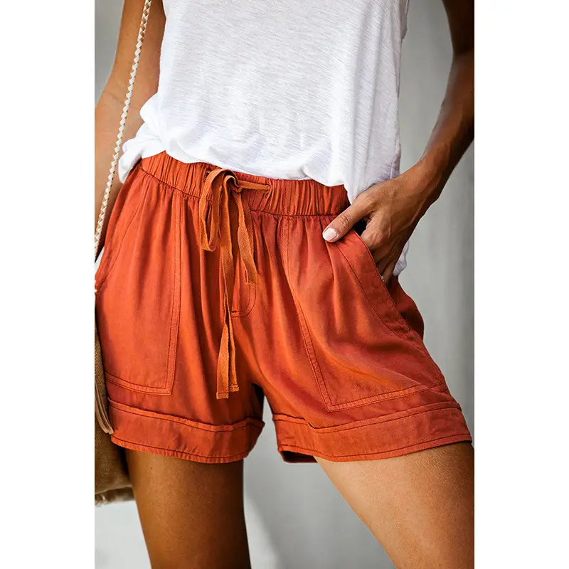 Women Orange High Waist Casual Shorts 2021 - Image 3