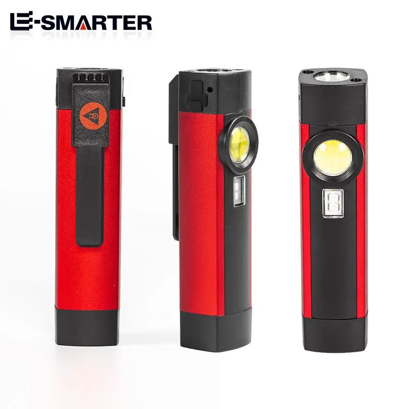 USB Rechargeable COB Flashlight Red Black Portable Emergency Light - Image 3