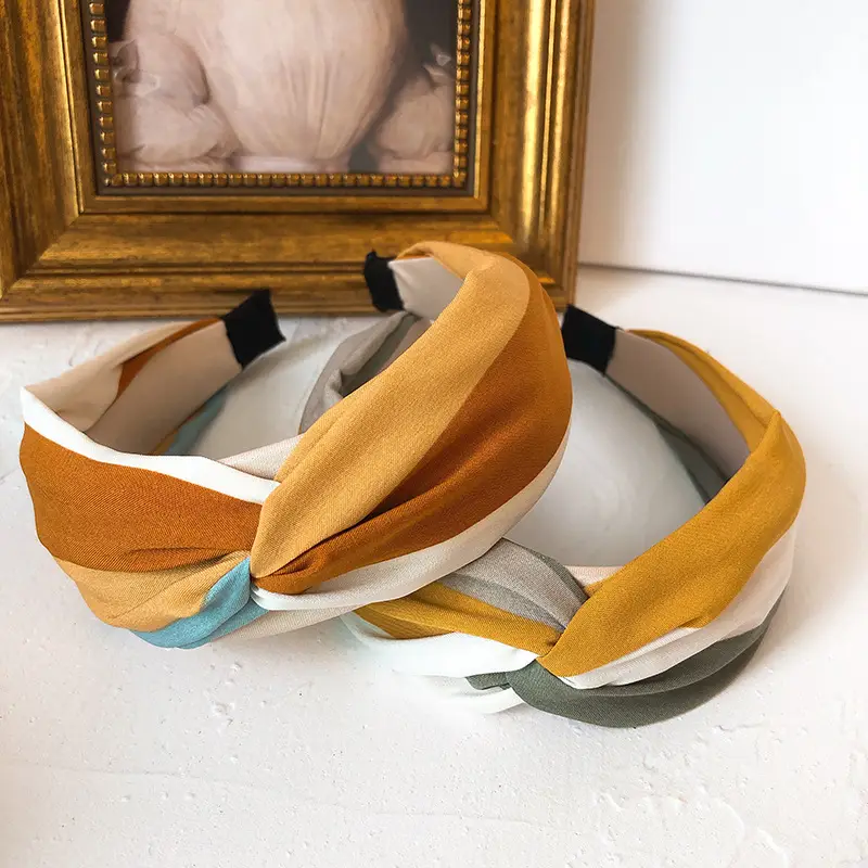Women's Cross Pressed Hair Hoop Yellow Grey Wide Strap - Image 5