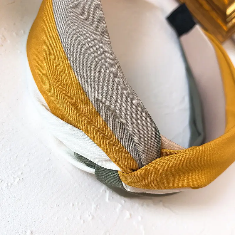 Women's Cross Pressed Hair Hoop Yellow Grey Wide Strap - Image 8