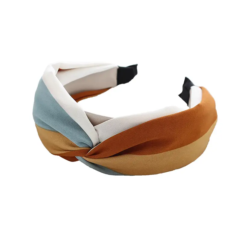 Women's Cross Pressed Hair Hoop Yellow Grey Wide Strap - Image 9