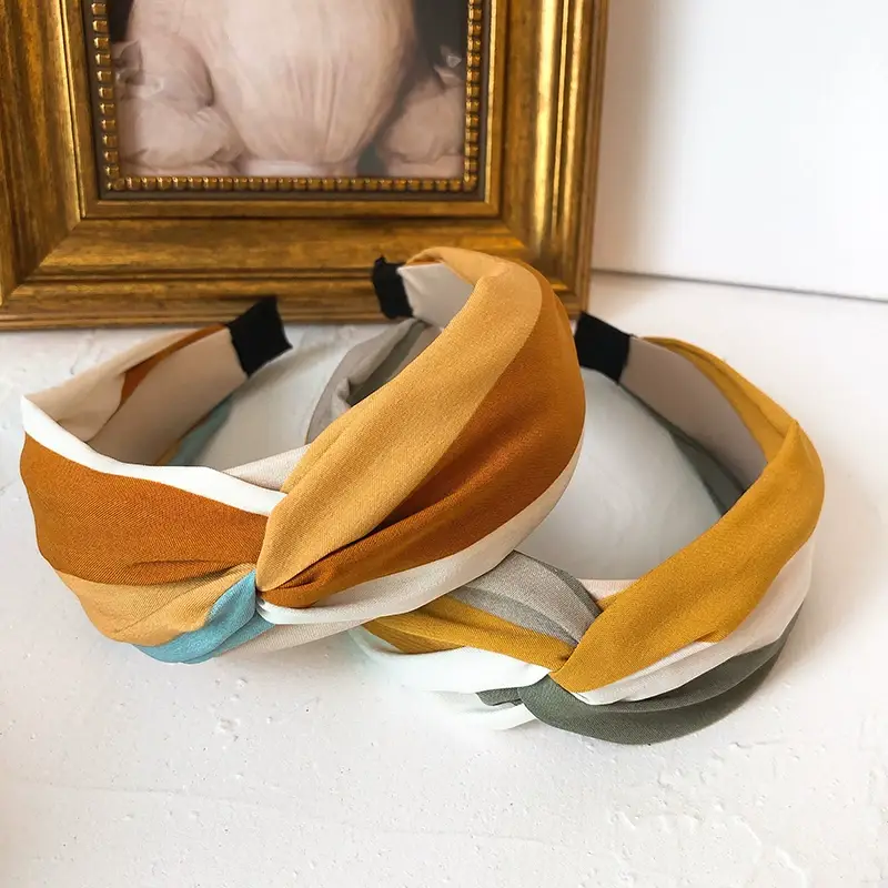 Women's Cross Pressed Hair Hoop Yellow Grey Wide Strap — feature 26