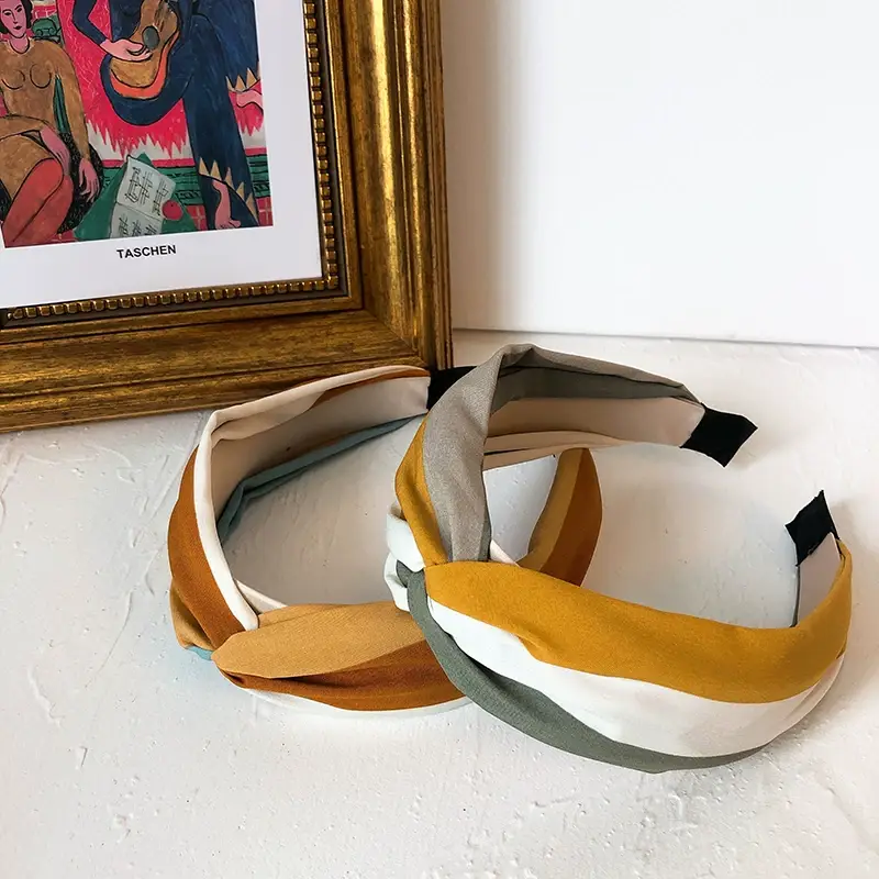 Women's Cross Pressed Hair Hoop Yellow Grey Wide Strap — feature 27
