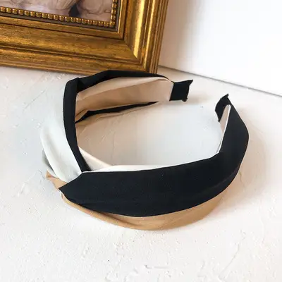 Women's Cross Pressed Hair Hoop Yellow Grey Wide Strap - Image 4