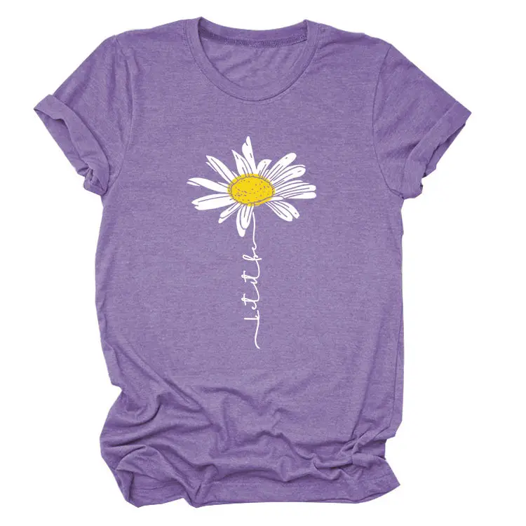 Blue Daisy Letter T-Shirt for Women - Image 14
