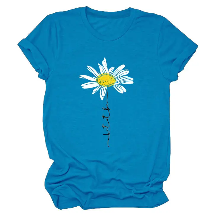 Blue Daisy Letter T-Shirt for Women - Image 23