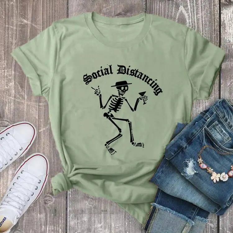 Social Distancing Skeleton T-Shirt White Short Sleeve