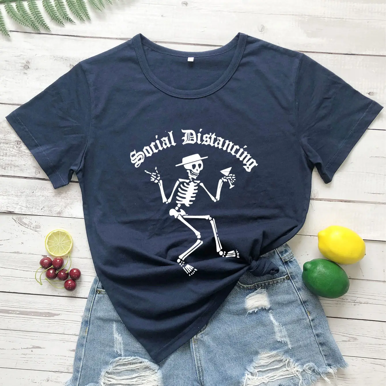 Social Distancing Skeleton T-Shirt White Short Sleeve
