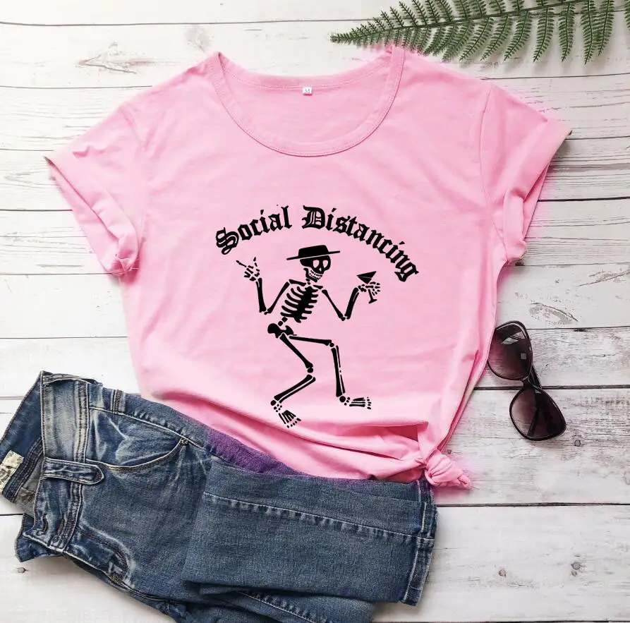 Social Distancing Skeleton T-Shirt White Short Sleeve