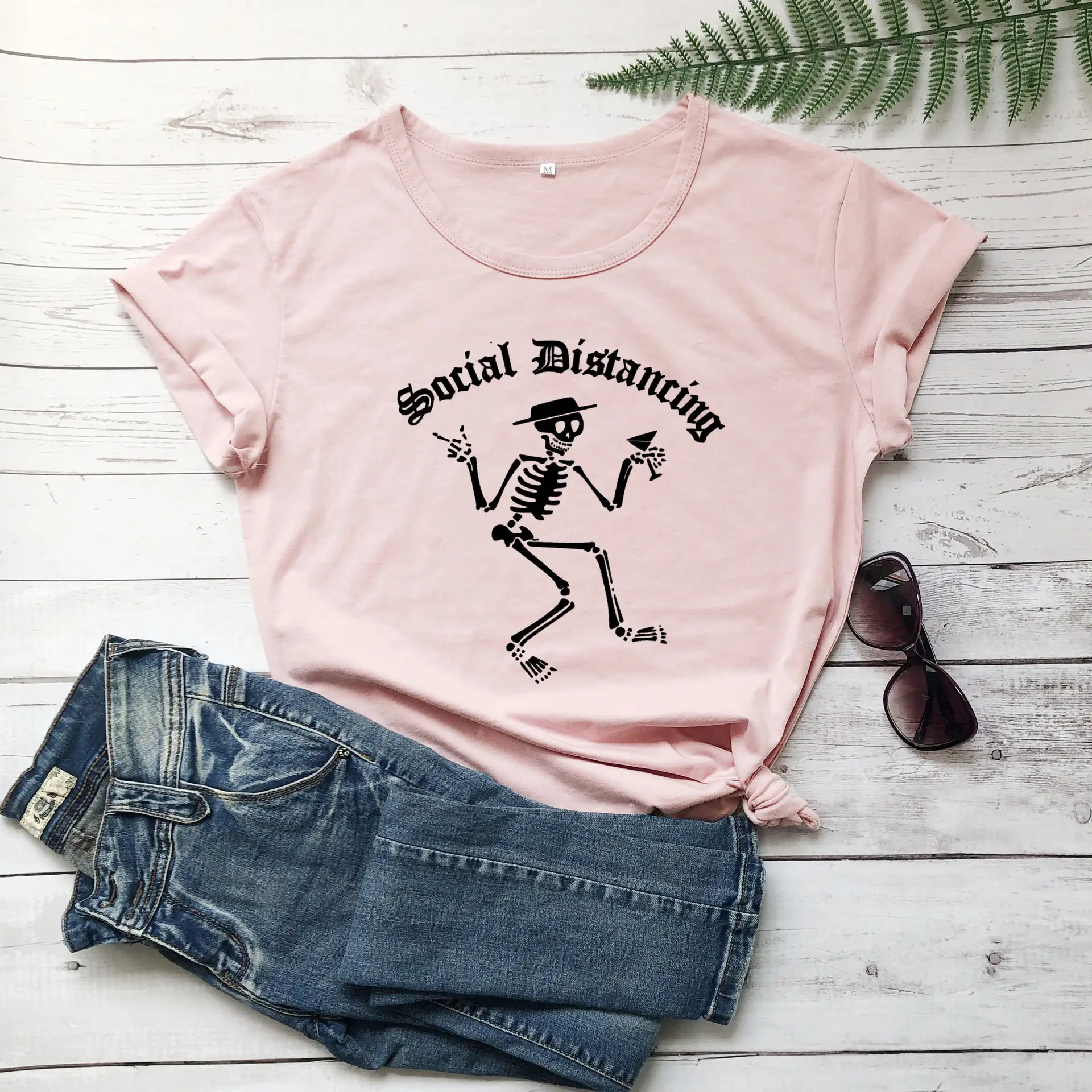 Social Distancing Skeleton T-Shirt White Short Sleeve