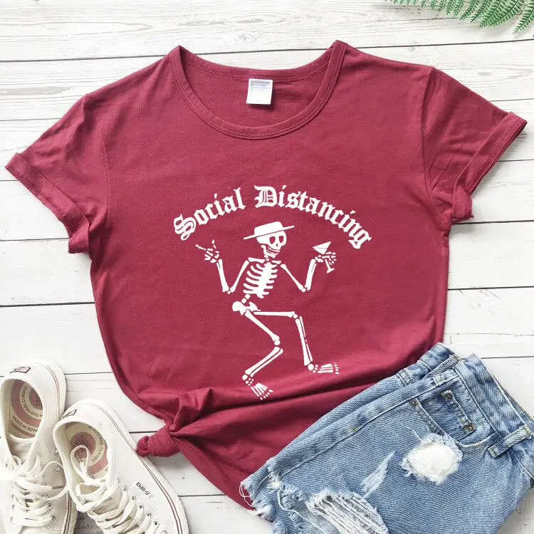 Social Distancing Skeleton T-Shirt White Short Sleeve