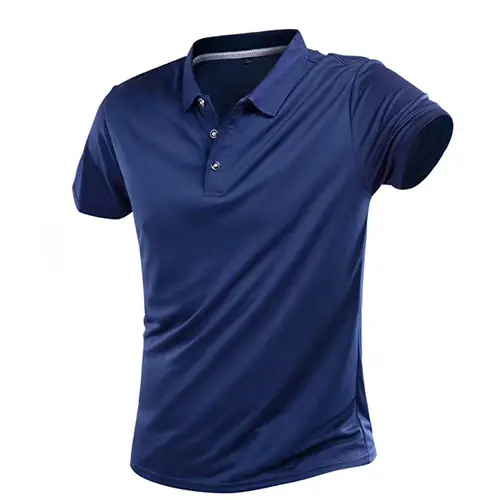Men Blue Sports Polo T-Shirt with Lapel Collar - Image 8