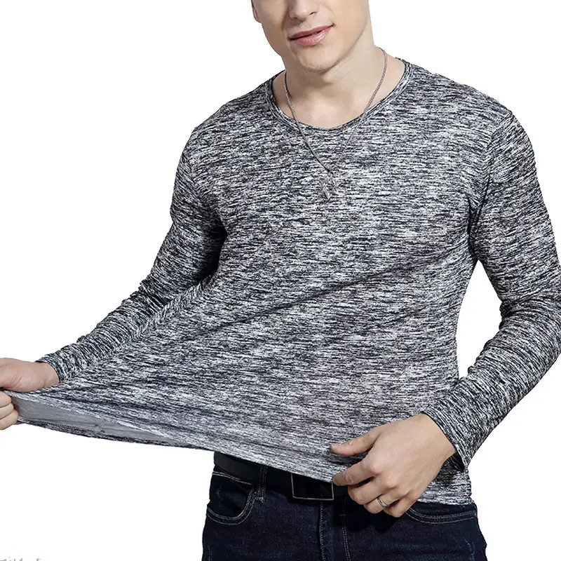 Men Marbled Long Sleeve T-Shirt Grey White - Image 11