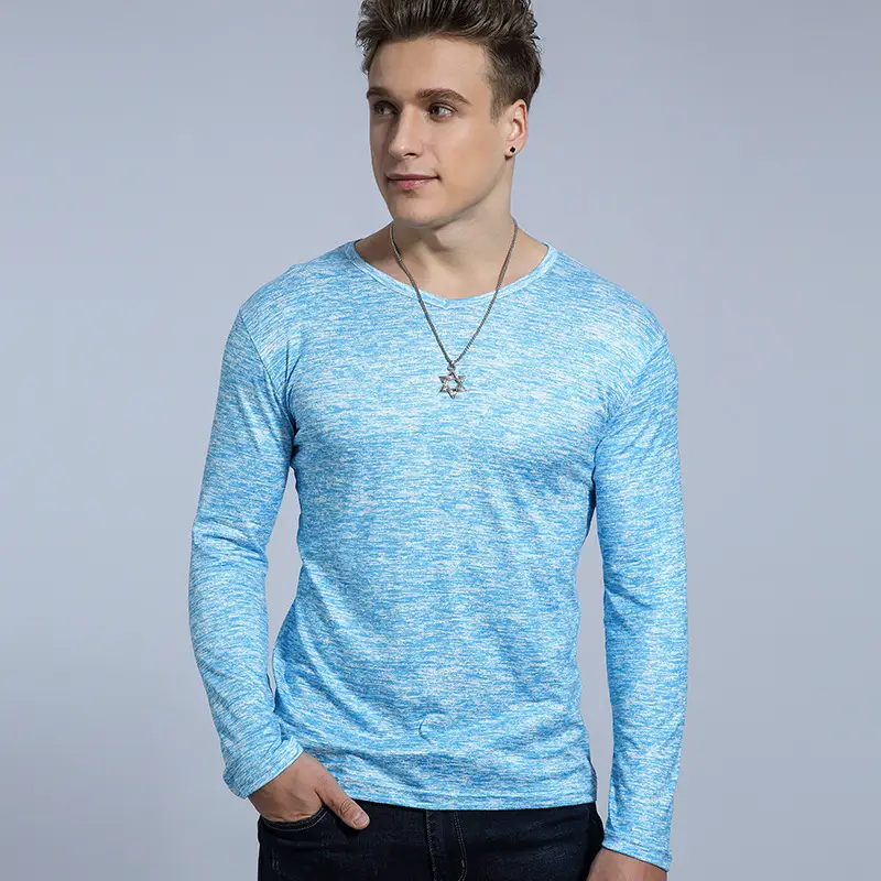 Men Marbled Long Sleeve T-Shirt Grey White - Image 3