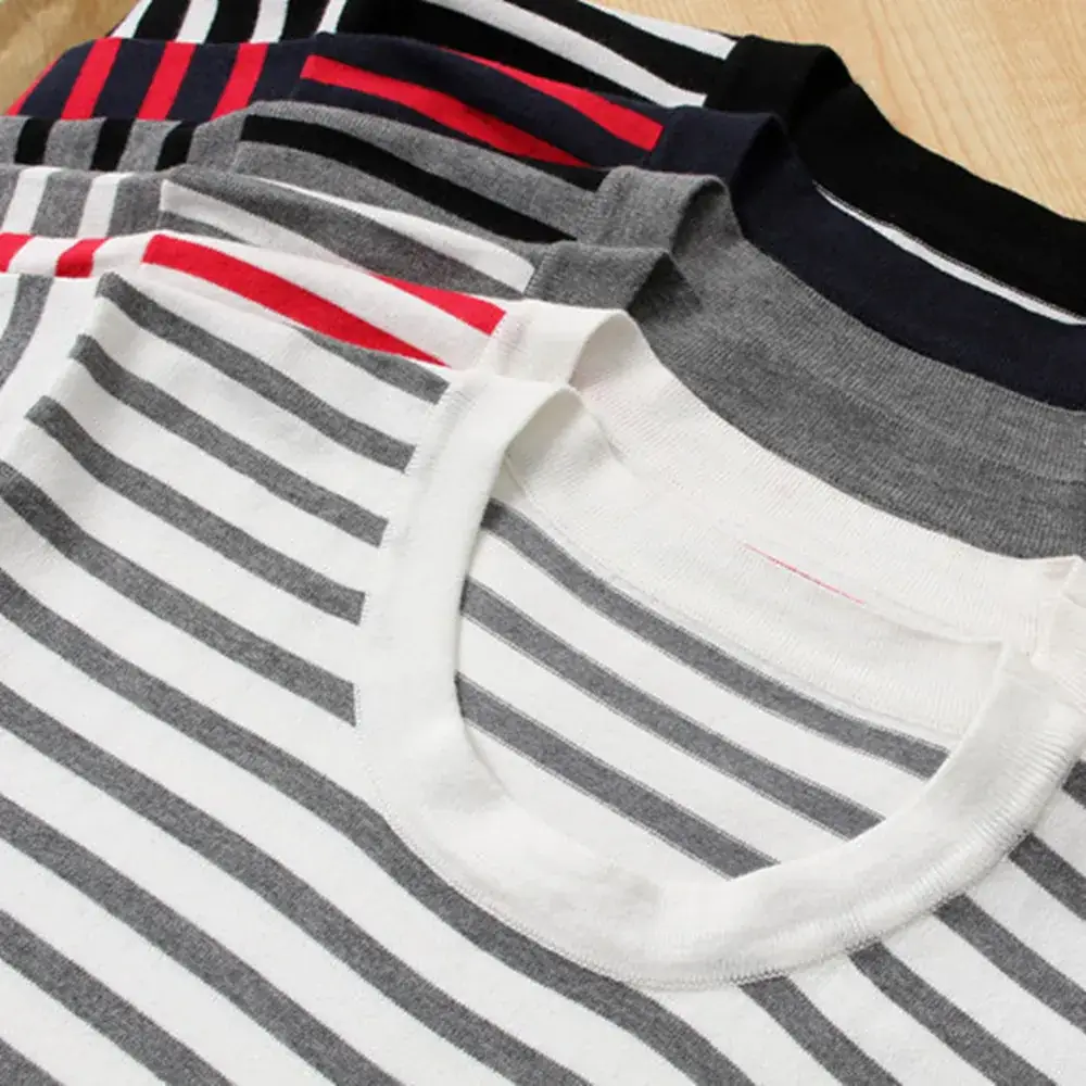 Red Striped Cotton T-Shirt for Men Women Loose Fit - Image 8