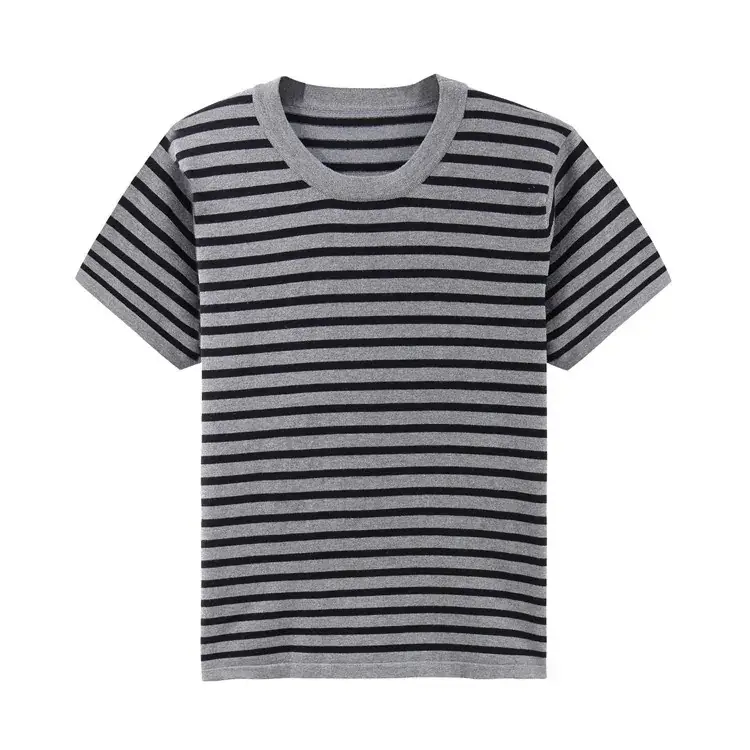 Red Striped Cotton T-Shirt for Men Women Loose Fit - Image 3