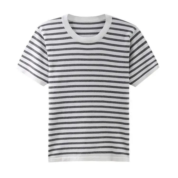 Red Striped Cotton T-Shirt for Men Women Loose Fit - Image 4