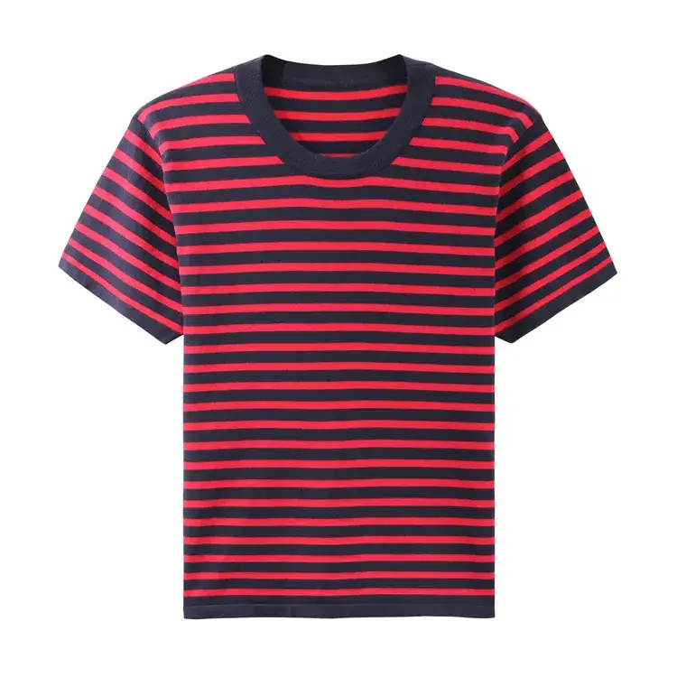 Red Striped Cotton T-Shirt for Men Women Loose Fit - Image 6