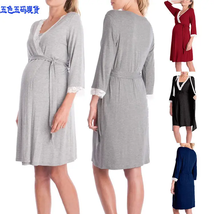 2023 Grey Lace Three Quarter Sleeve Maternity Dress - Image 7