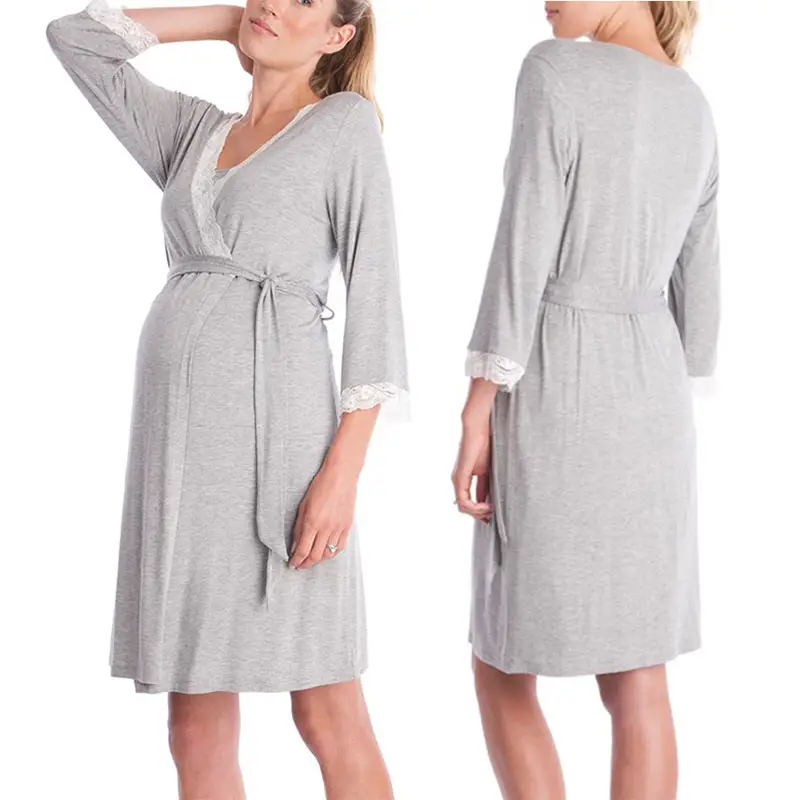 2023 Grey Lace Three Quarter Sleeve Maternity Dress - Image 8