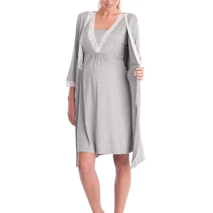 2023 Grey Lace Three Quarter Sleeve Maternity Dress - Image 10