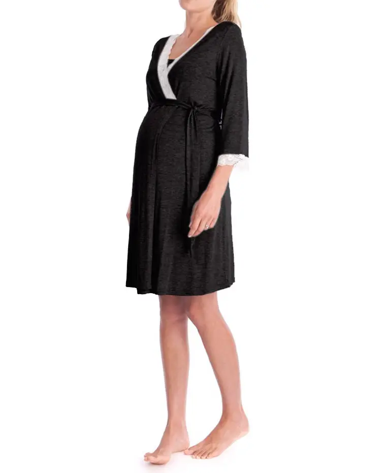 2023 Grey Lace Three Quarter Sleeve Maternity Dress — feature 17