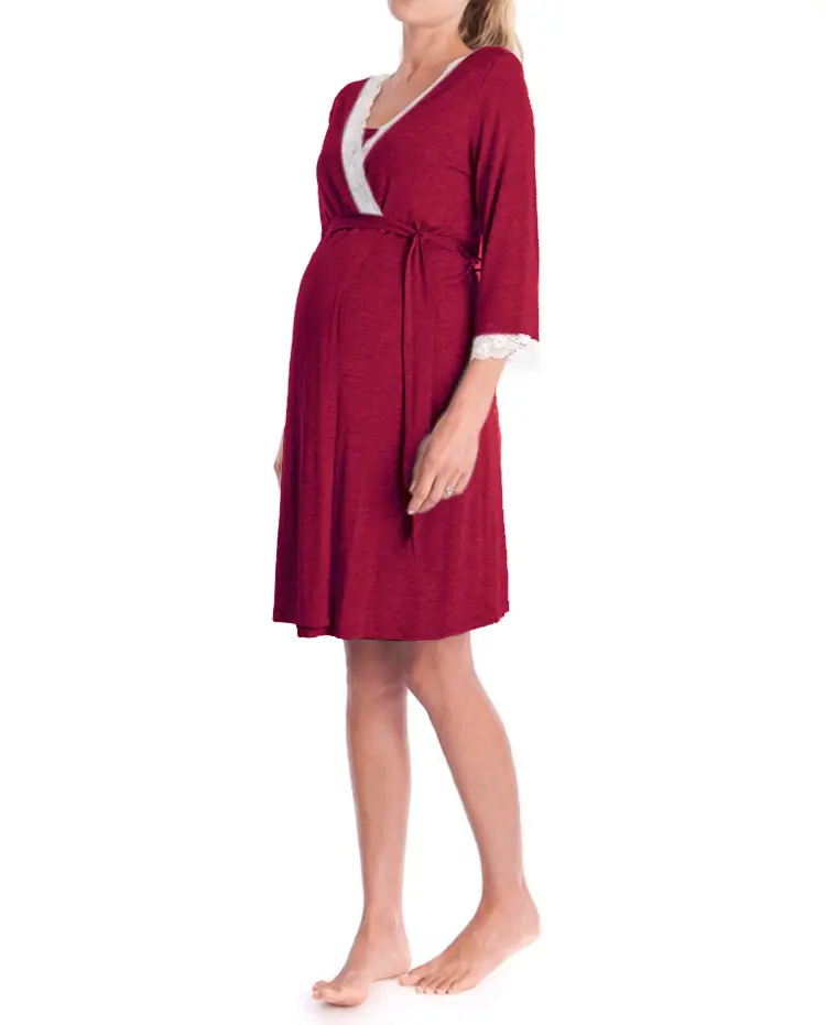 2023 Grey Lace Three Quarter Sleeve Maternity Dress — feature 18