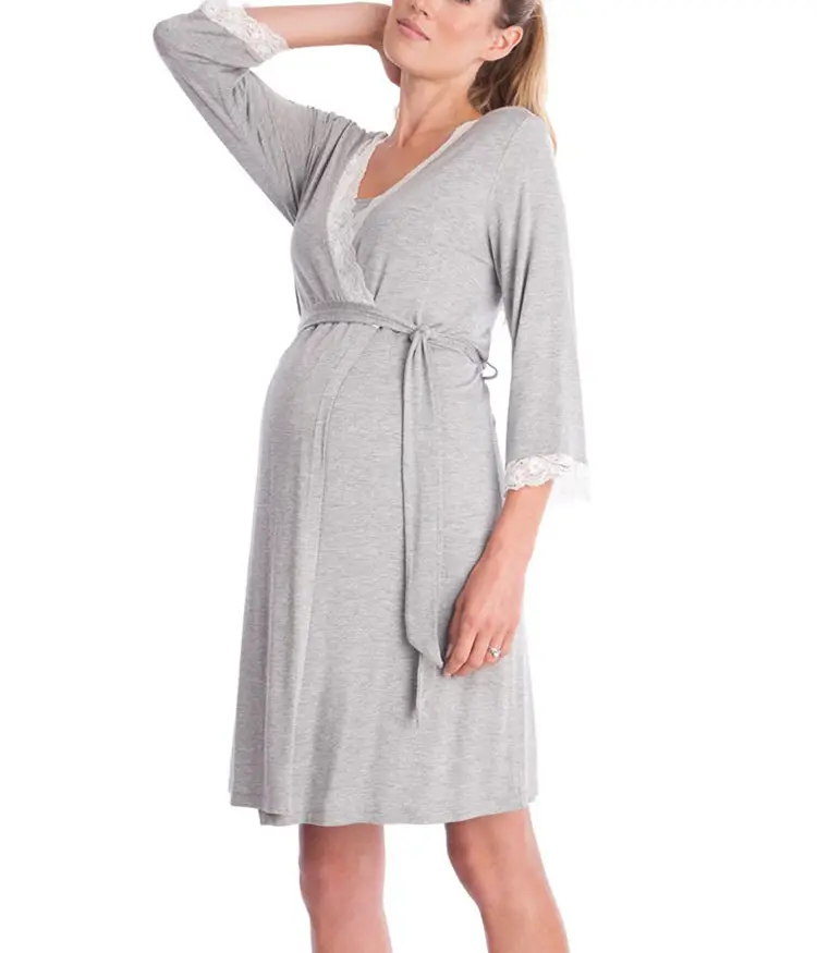 2023 Grey Lace Three Quarter Sleeve Maternity Dress — feature 3