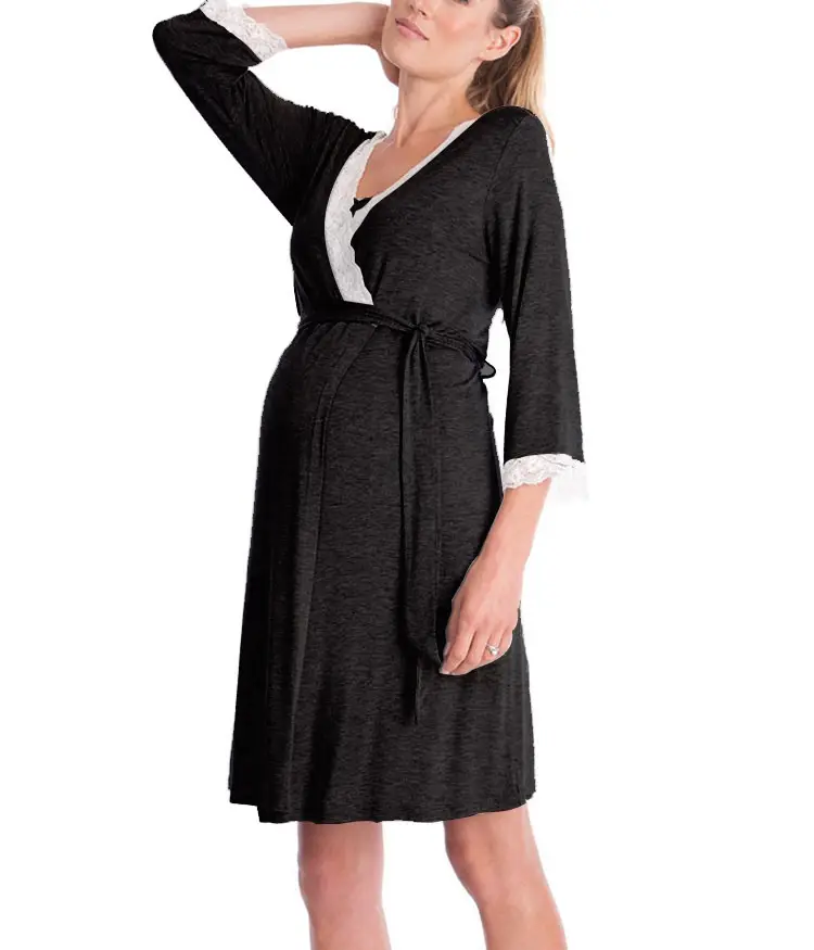 2023 Grey Lace Three Quarter Sleeve Maternity Dress — feature 6