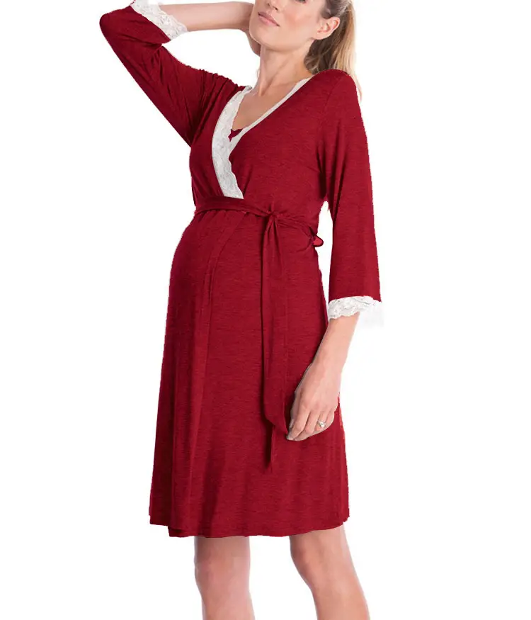 2023 Grey Lace Three Quarter Sleeve Maternity Dress — feature 7