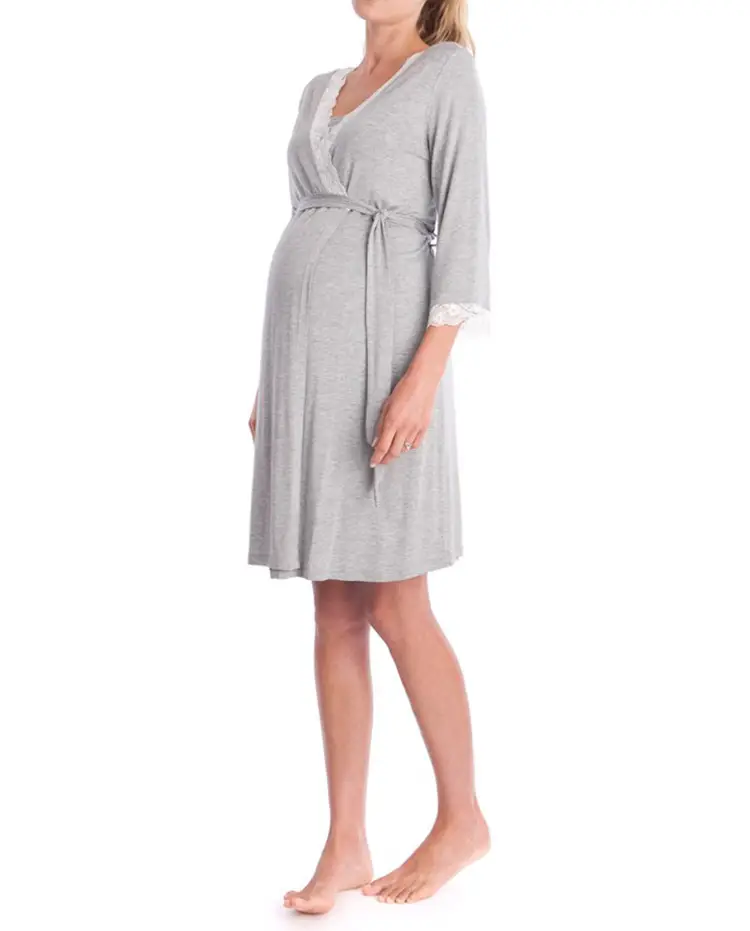 2023 Grey Lace Three Quarter Sleeve Maternity Dress — feature 9