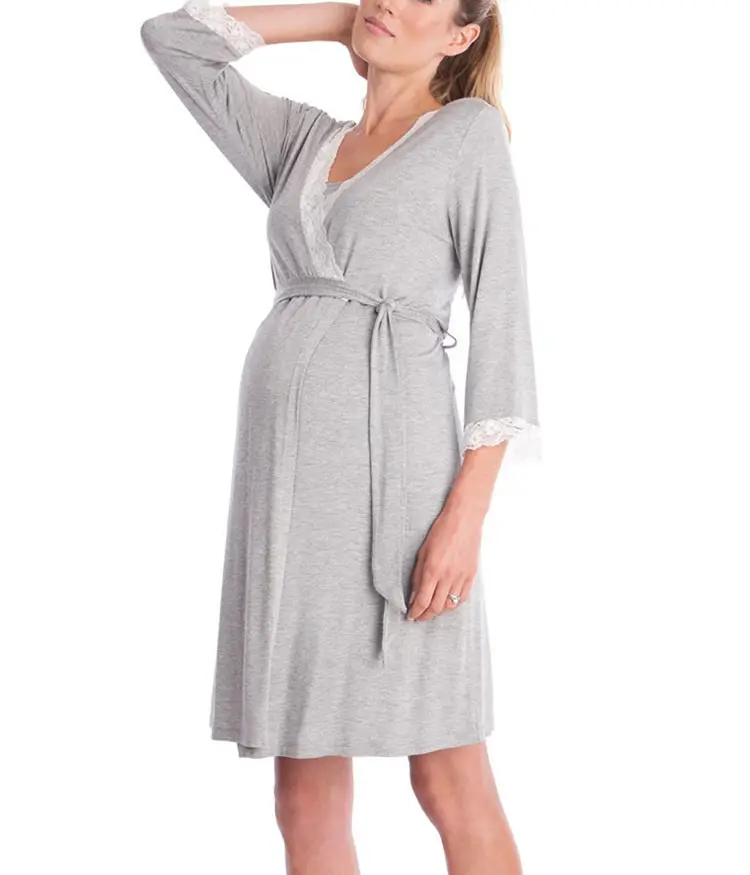 2023 Grey Lace Three Quarter Sleeve Maternity Dress - Image 6