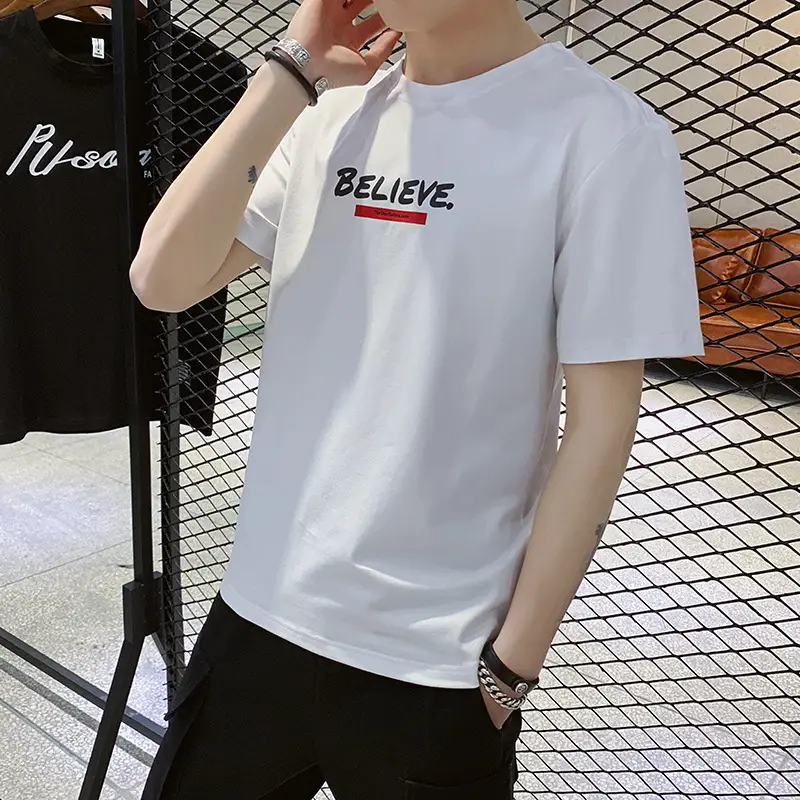 Men's Grey T-Shirt with "BELIEVE" Print Large - Image 8