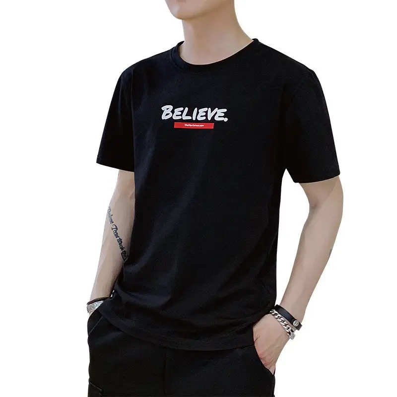 Men's Grey T-Shirt with "BELIEVE" Print Large - Image 9