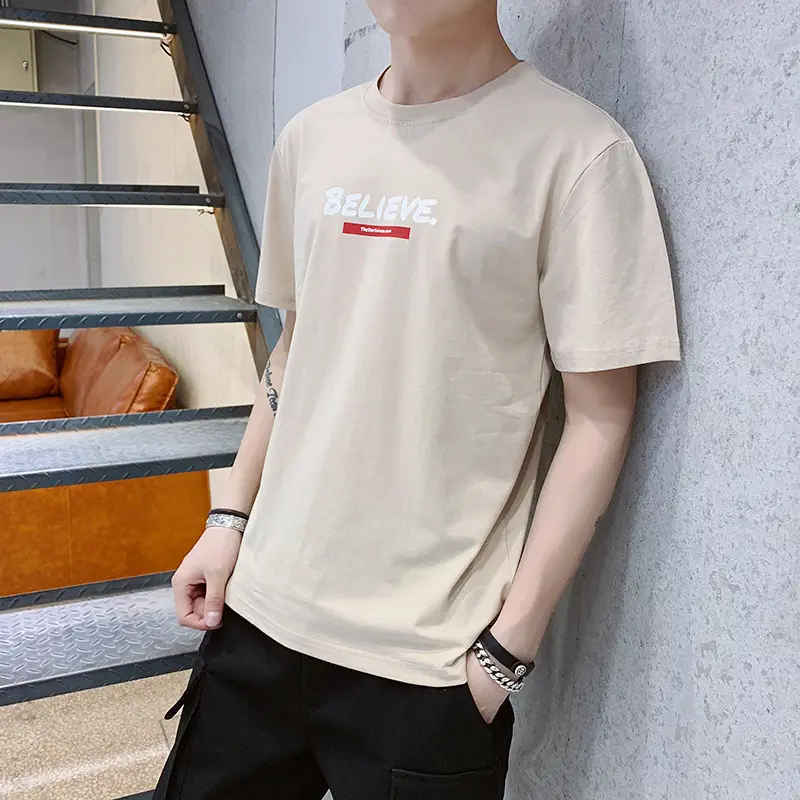 Men's Grey T-Shirt with "BELIEVE" Print Large - Image 10