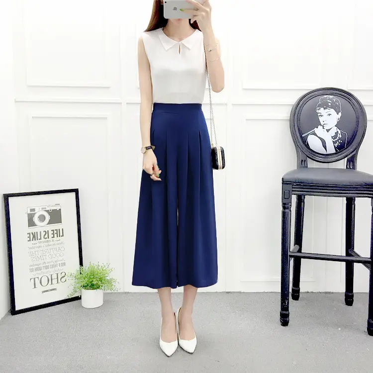 Women Wide Leg Pants Navy Blue High Waist Summer 2025 — feature 30