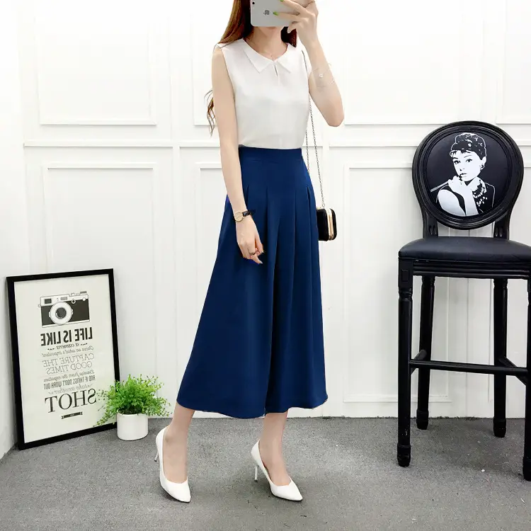 Women Wide Leg Pants Navy Blue High Waist Summer 2025 — feature 32