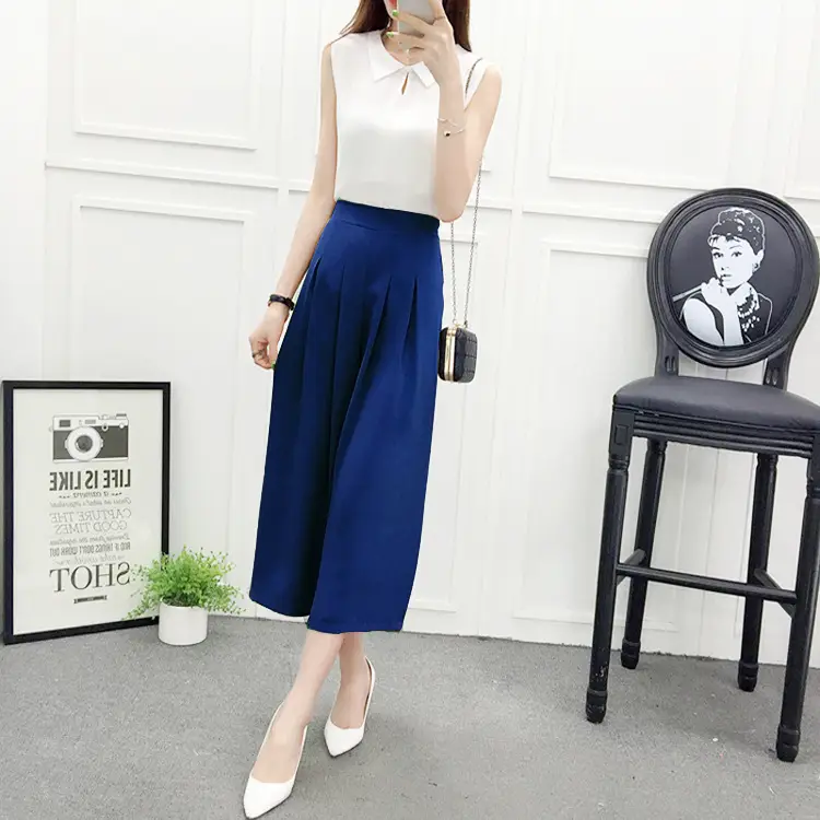 Women Wide Leg Pants Navy Blue High Waist Summer 2025 — feature 33