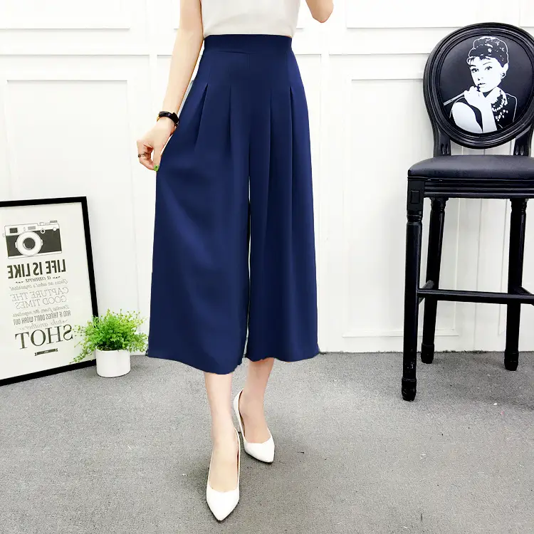 Women Wide Leg Pants Navy Blue High Waist Summer 2025 — feature 34