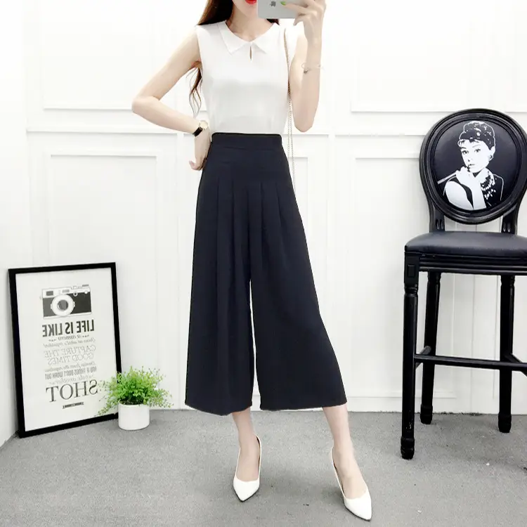 Women Wide Leg Pants Navy Blue High Waist Summer 2025 — feature 8