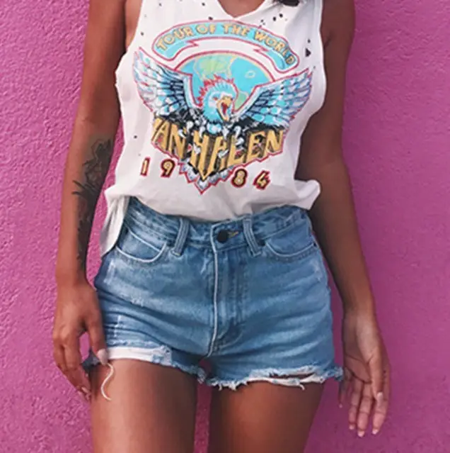 High Waist Denim Shorts Hot Retro Cat Claw Side Slit — feature 10